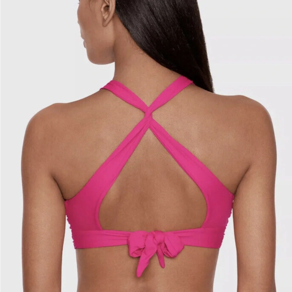 Lauren Ralph Lauren Women's Beach Club Solid Twist Cross Back Bikini Top New - Picture 2 of 6